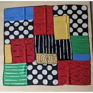 Vintage Echo 100% Silk‎ Scarf 80's 90's Retro Colorful Love Signed Scarf